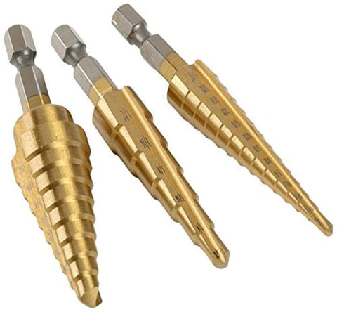 3-Piece Titanium Step Drill Bit Set, Quick-Change