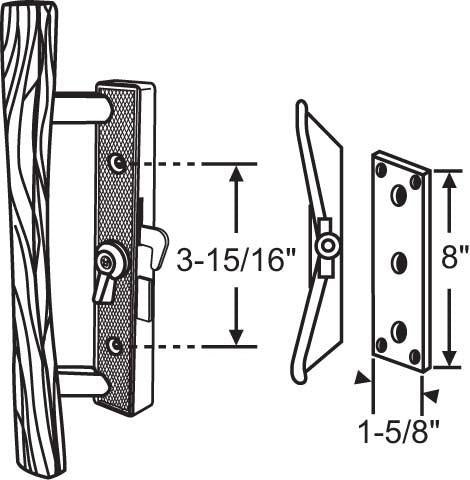 Patio Door Handle Without Plate 3-15/16in Center-to-Center