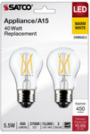 Satco 21873-5.5A15/CL/LED/927/E26/2PK (S21873) Victorian Style Antique Filament LED Light Bulb