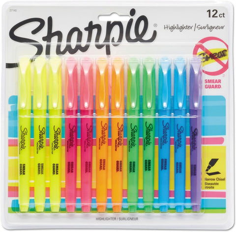 Sharpie 27145 Pocket Highlighters, Chisel Tip, Assorted Colors, [12-Pack]