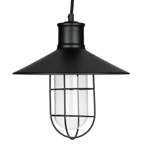 Sunlite Vintage-Inspired Caged Canopy Pendant, Industrial Style, Farmhouse  68” Braided Woven Cord, 60 Watts Max, UL Listed, Satin Black Finish