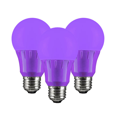 Sunlite  LED A19 Colored Light Bulb, 3 Watts (25w Equivalent), E26 Medium Base, Non-Dimmable, UL Listed, Party Decoration, Holiday Lighting, 3 Count, Purple