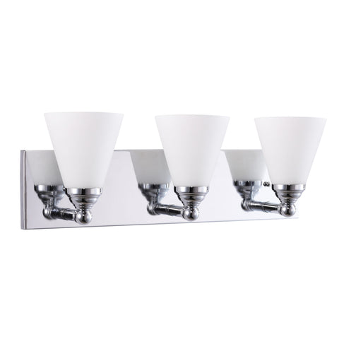 Sunlite Cone Shade Vanity Light Fixture, Wall Mount, Medium (E26) Socket, Standard A19 Bulb Required (60W Max), Bathrooms, Powder Rooms, Frosted Glass Shade, Brushed Nickel Base 3-Lights