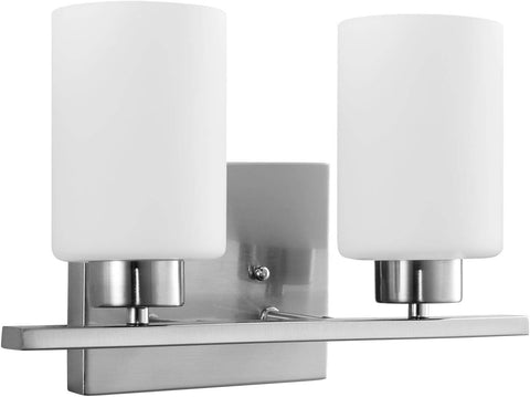 Sunlite 81320-SU 13″ Modern Cylinder Vanity Light Fixture, Wall Mount, Medium (E26) Socket, Standard A19 Bulb Required (60W Max), Frosted Glass Shade, ETL Listed, Brushed Nickel Base 2-Lights