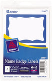 Printable Adhesive Name Badges, 3.38 x 2.33, Blue Border, 100/Pack