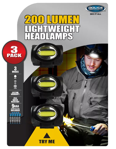 Police Security 200-Lumen Connector Headlamps, [3 PK ]