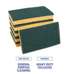 Scrubbing Sponge, Medium Duty, 3.6 x 6.1, 0.75" Thick, Yellow/Green, Individually Wrapped, 20/Carton