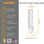 SUNLITE HORIZONTAL PLD LED LIGHT BULB PLUG AND PLAY 9W { 26W EQUIVALENT }